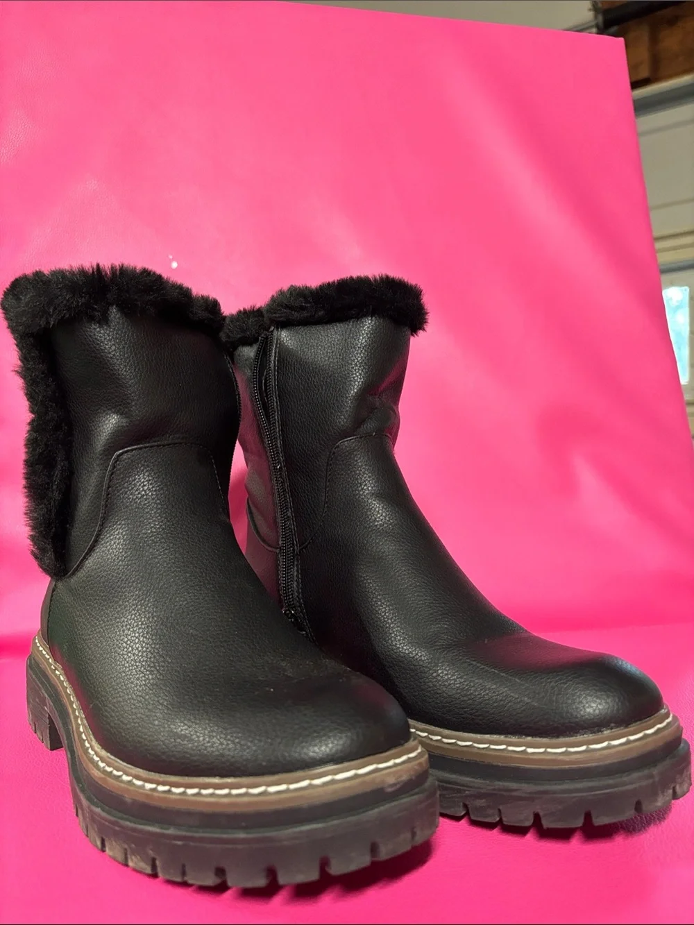 Nautica Black Faux-Fur Trim Winter Zip Boots